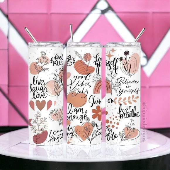 Boho Positive Affirmations 20oz Steel Tumbler With Lid & Straw - Picture 1 of 4